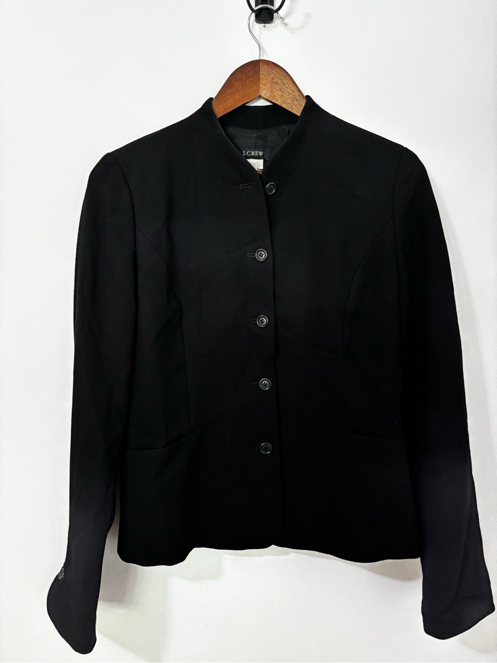 J.Crew Black Wool Blend Mandarin Collar Blazer Jacket Size 6 Vintage Style - Picture 2 of 11